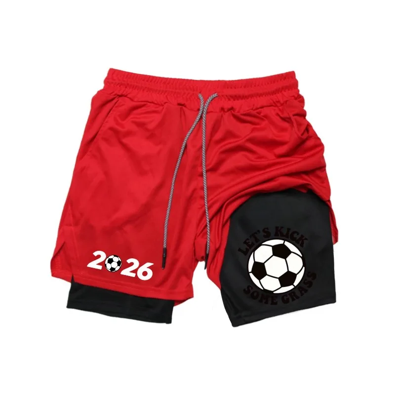 Summer Breathable Two-in-one Double-layer Shorts Men Elastic Compression Quick-drying Athletic Multi-functional Cycling Workout