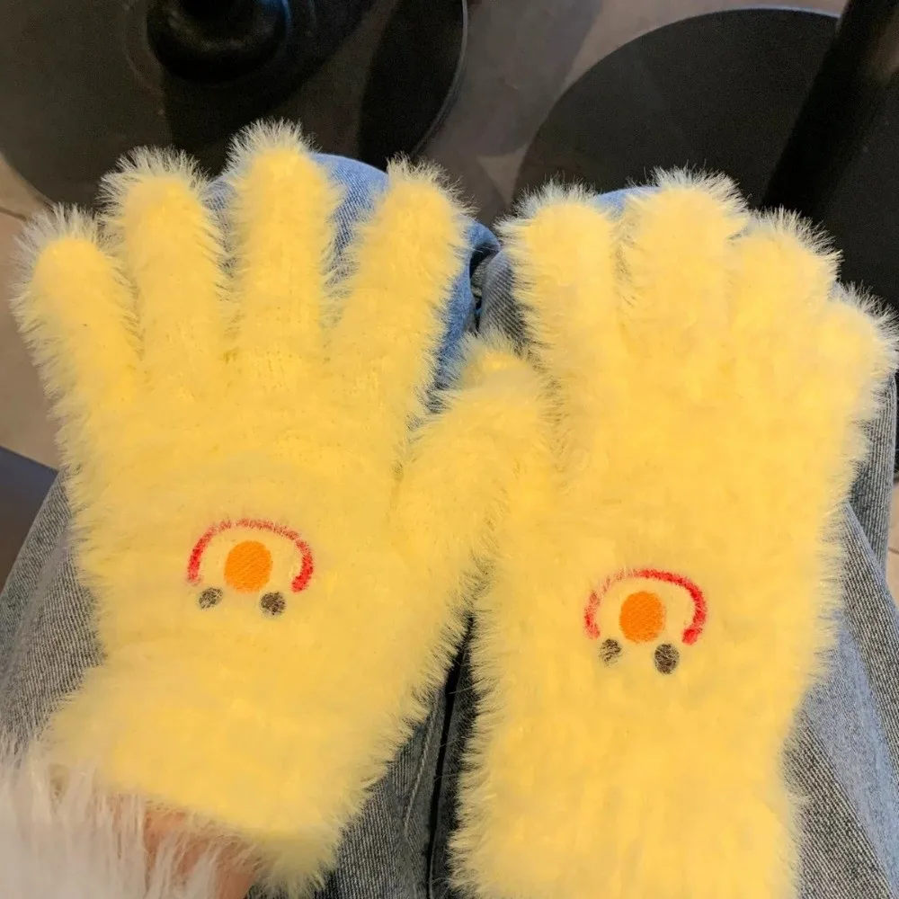 Cute Polyester Faux Mink Fur Gloves Fleece Lining Fluffy Full Finger Gloves Cycling Gloves Outdoor Activities