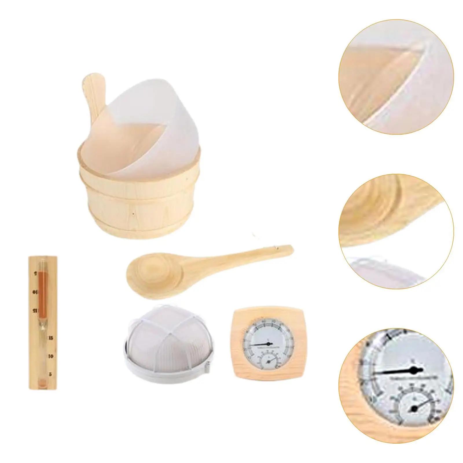 Wooden Sauna Bucket and Ladle Set Professional Temperature Humidity Measurement Sauna Accessories Kit Explosion Proof Lampshade