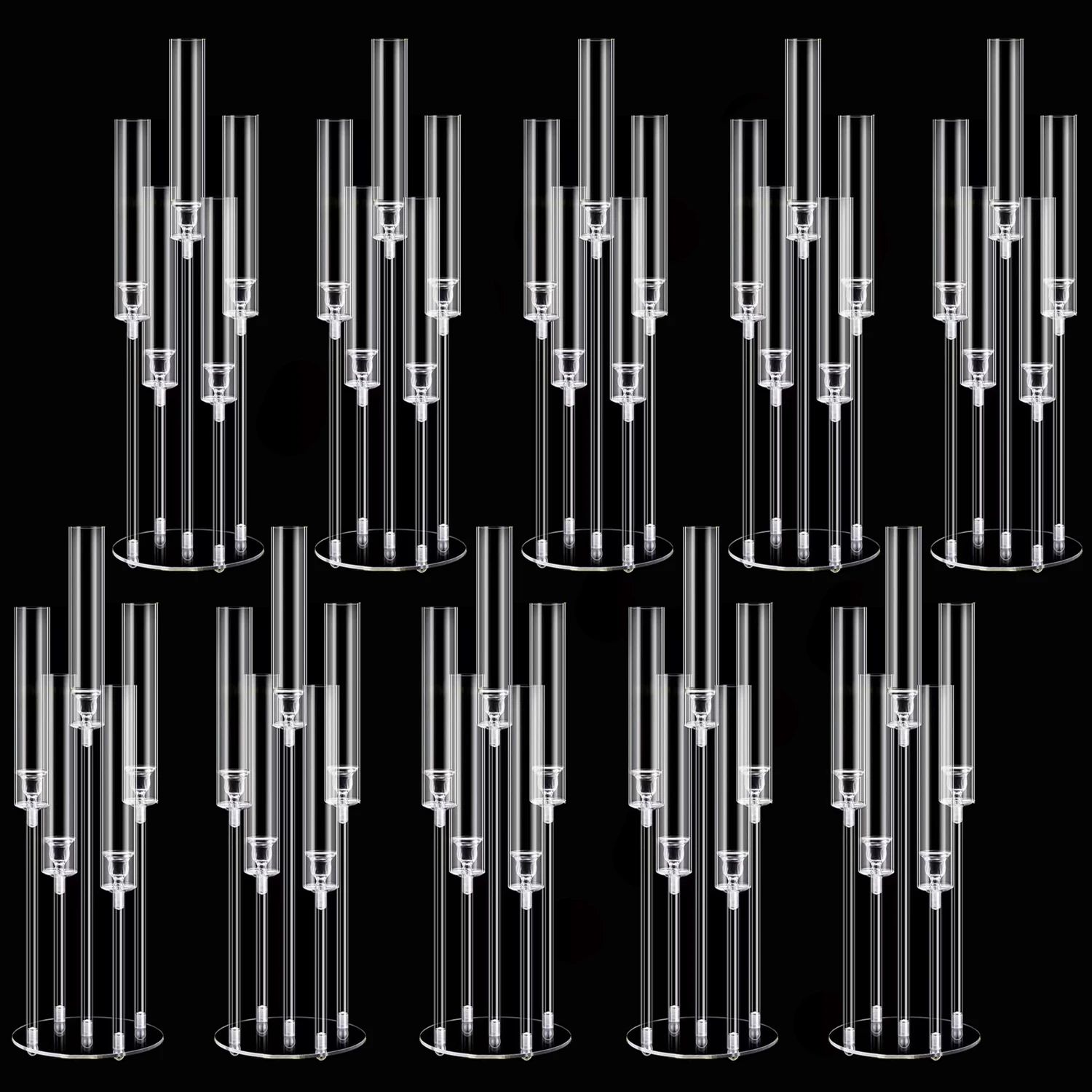 10pcs Acrylic Candelabra Centerpieces Clear Candle Holder for Wedding Crystal 5 Arm Candlesticks Holder with Acrylic Shade