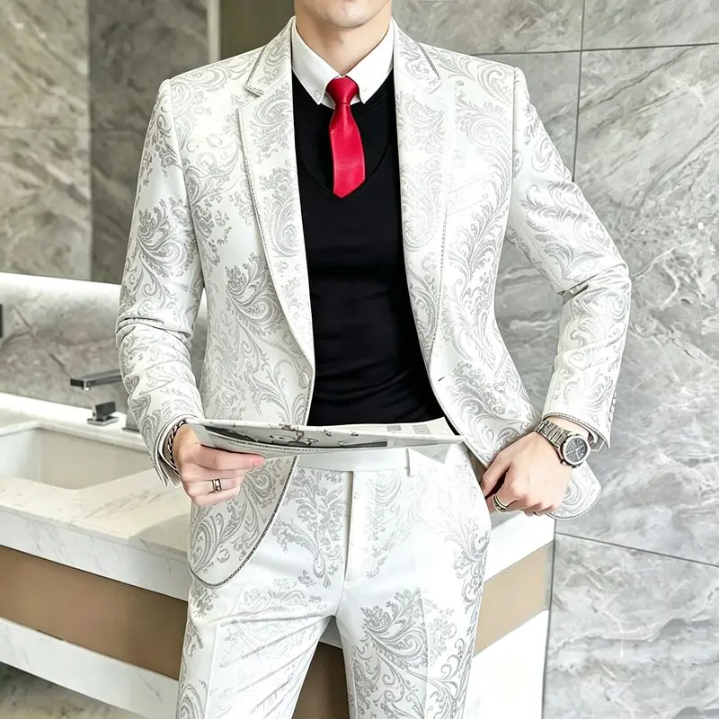 Herrenanzüge, modische Anzüge für Hochzeiten, lässige Slim-Fit-Anzüge, Friseuranzüge, Herrenanzüge im koreanischen Stil, Anzüge für Bankette, Business-Anzüge, Goldprägung, Anzüge – Detail 8