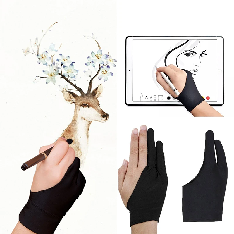 Fingerless Gloves Anti-Touch Two-Finger Painting Artist Drawing And Pen Drawing Glove Black Anti-Fouling Painting Student Gloves