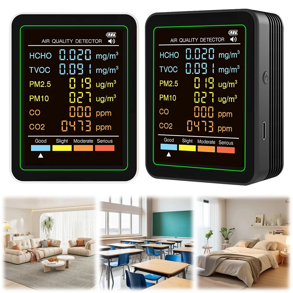 Détecteur de qualité de l'air multifonctionnel 6 en 1, testeur de température et d'humidité Portable PM2.5 PM10 HCHO TVOC CO CO2 outils de détection d'air