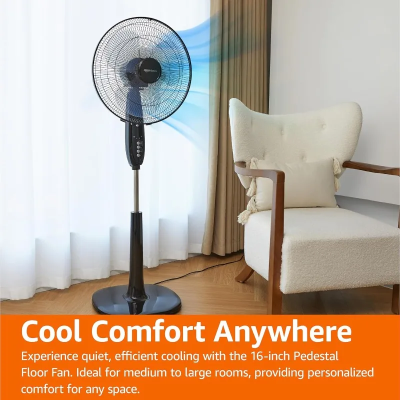 3-Speed/12-Speed Standing Fan for Home, with Oscillating Dual Blades, AC Motor, With Remote Control, Timer