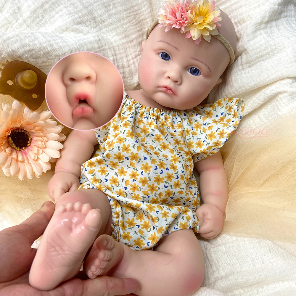

18 Inch Exquisite Texture Details Silicone Reborn Baby Girl Open Blue Eyes Realistic Newborn Lifelike Weighted Doll for Gift