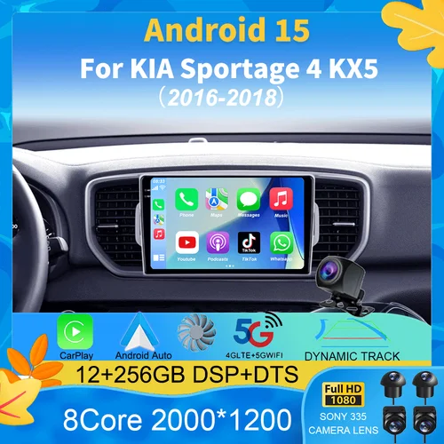Android 15 Radio de coche Carplay + Auto para KIA Sportage 4 KX5 2016 - 2018 reproductor de vídeo Multimidia navegación GPS estéreo 360 cámara BT