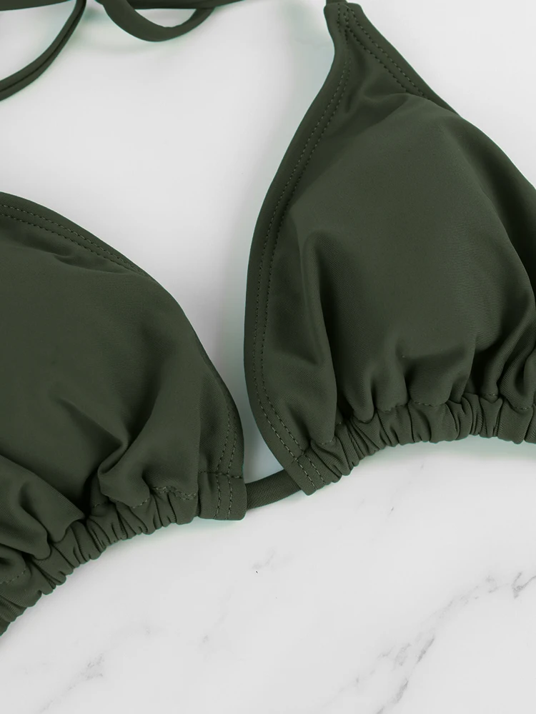 2 Pcs/Set Women's Simple and Sexy Bikini Swimsuit Summer Solid Color Strap Bareback Strap Side Bandage Thong Lady's Swimsuit Set