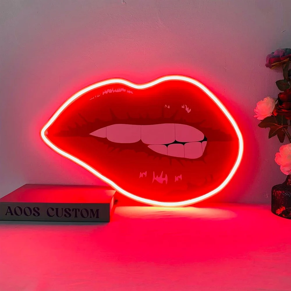 Biting Lips Neon Signs for Wall Decor, Neon Lights for Bedroom Decor, Home Decor,Aesthetic Room Decor,Wedding Decor,Party Lights