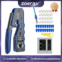 Zestaw zaciskarka ZoeRax RJ45 przechodzi przez zaciskarkę ethernetową i Tester do złączy modułowych Cat5e Cat6a Cat6a 8 p8c
