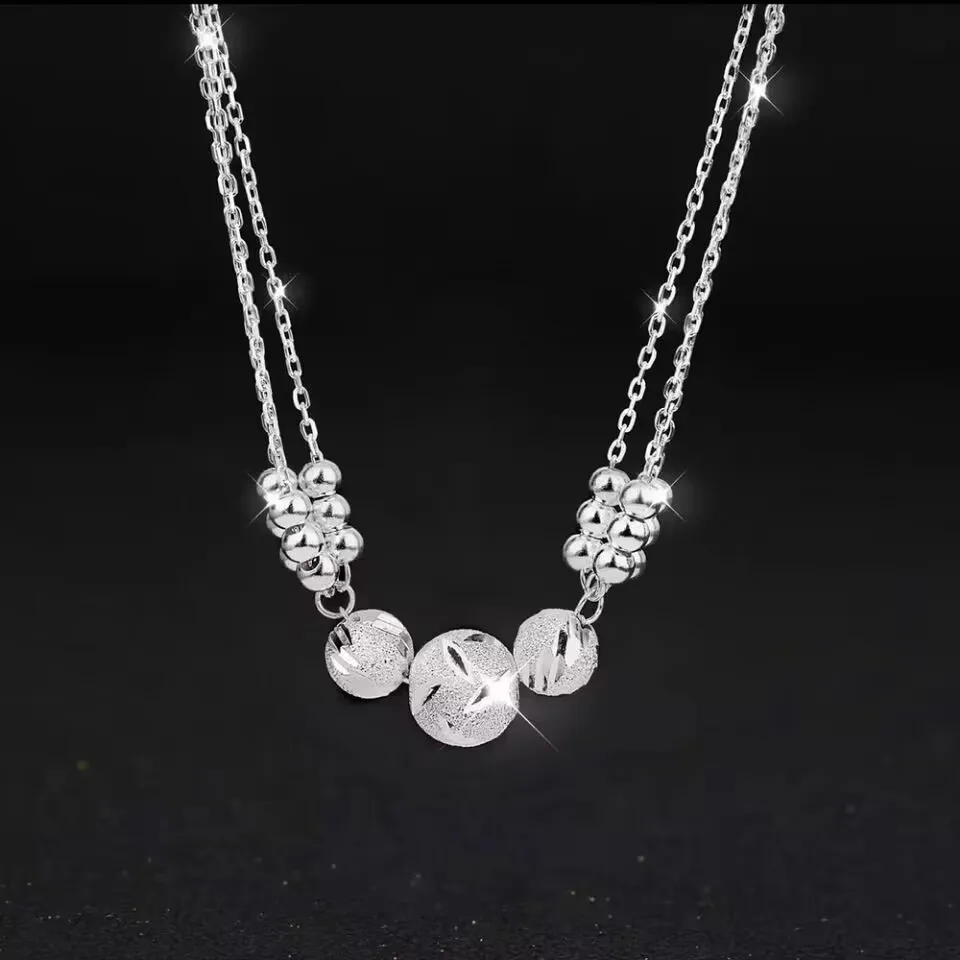 Collier à breloques en argent regardé 925 pour femme, perles porte-bonheur, bijoux à la mode, chaîne mignonne, cadeau de mariage pour femme, vente en gros, 45cm