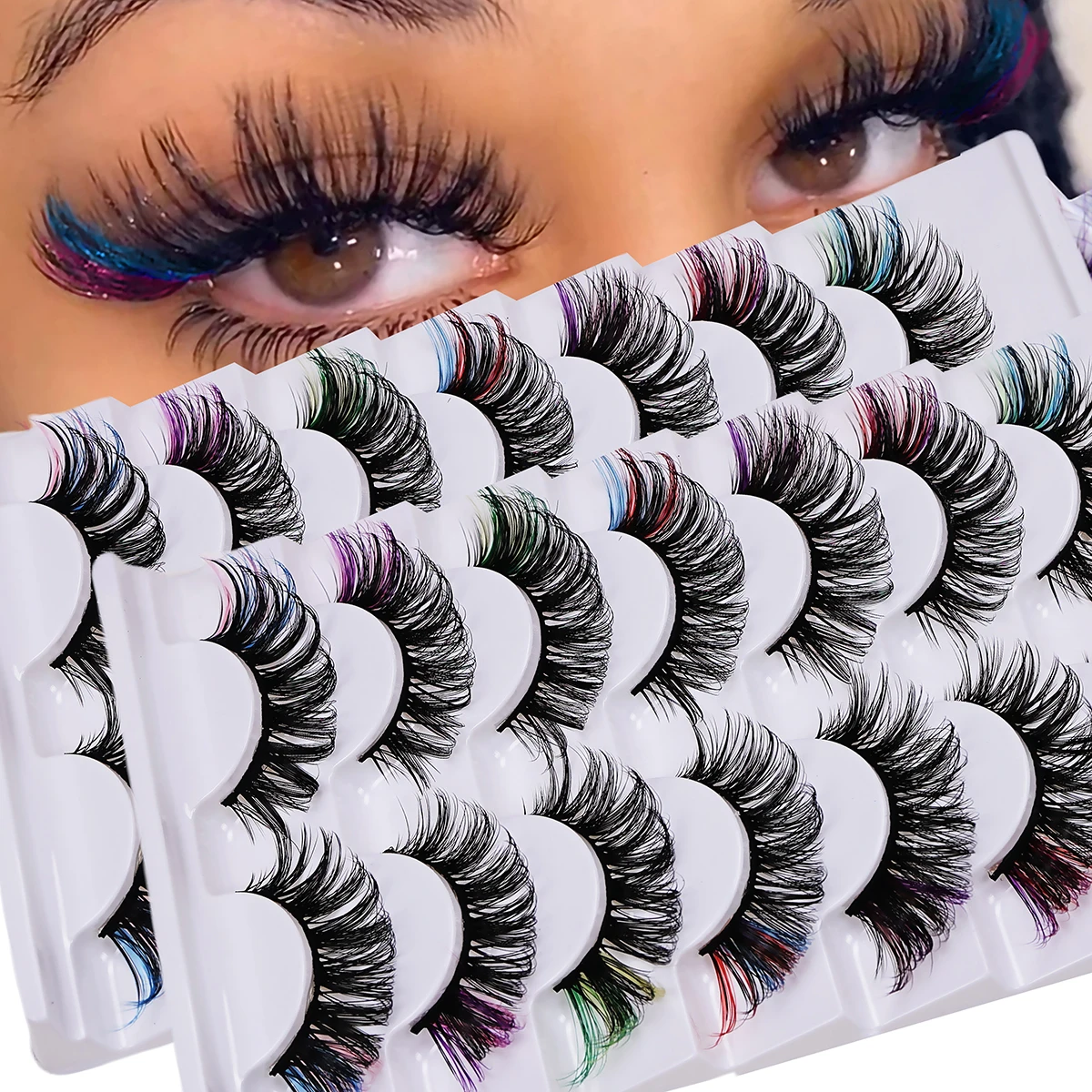 14 Paare/2 Pack Farbige Falsche Wimpern 3D Nerz DD Lockige Flauschige Wimpern Russische Lockige Natürliche Dicke Flauschige Wimpern