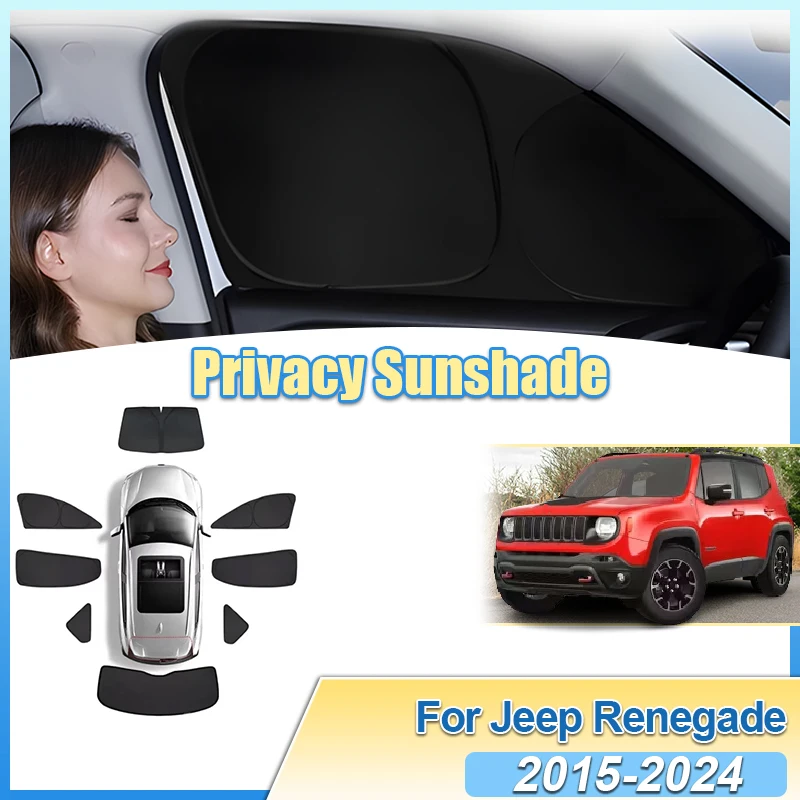

For Jeep Renegade BU 2015-2024 Sunshade Anti UV Window Visor Privacy Shield Cover Black Foldable Windshield Tool Car Accessories