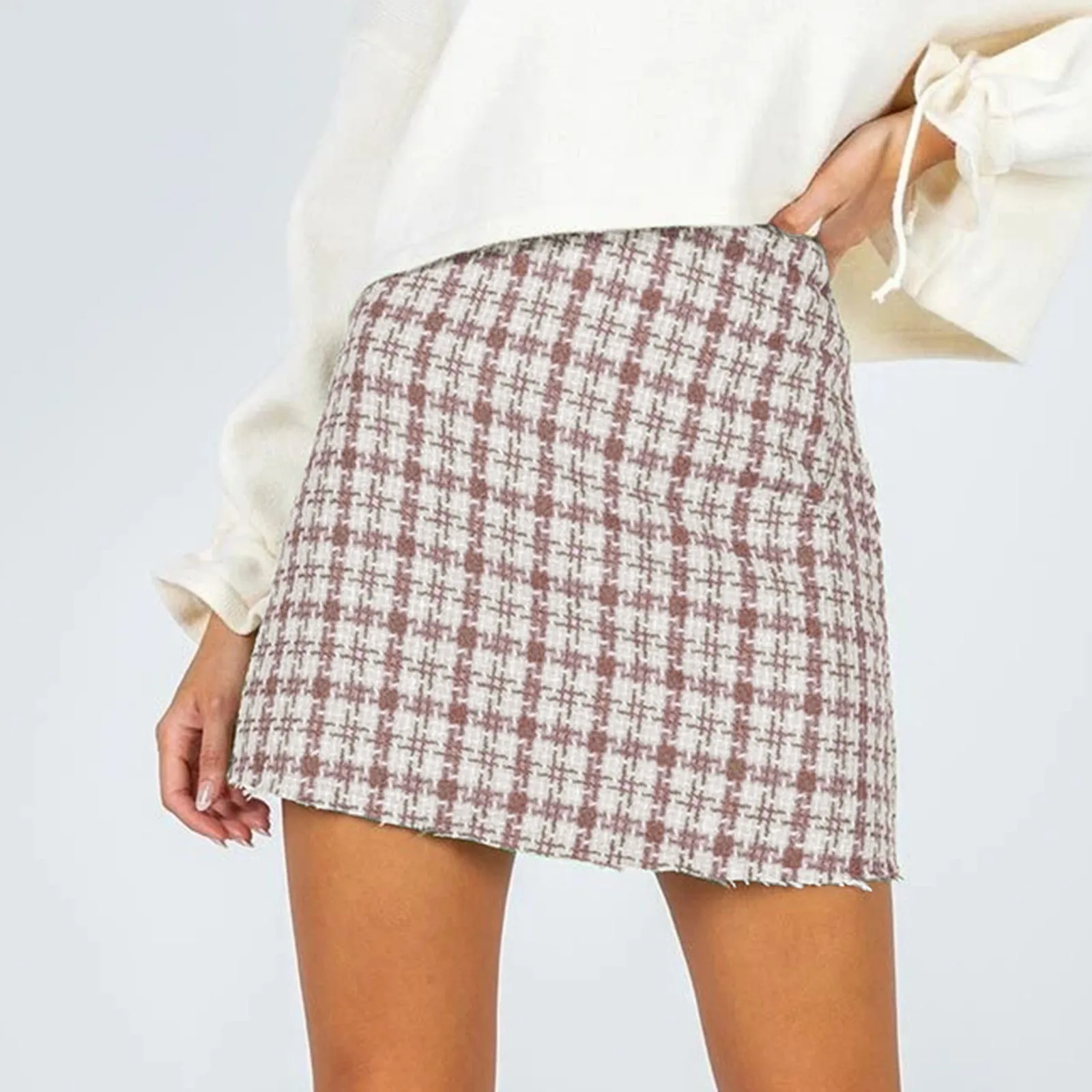 Pure Desire Grid Bodycon Skirt Amazon Trendy Half Skirt 2025 New Women's Fashionable Simple Color Block Plaid A Shaped Skirt