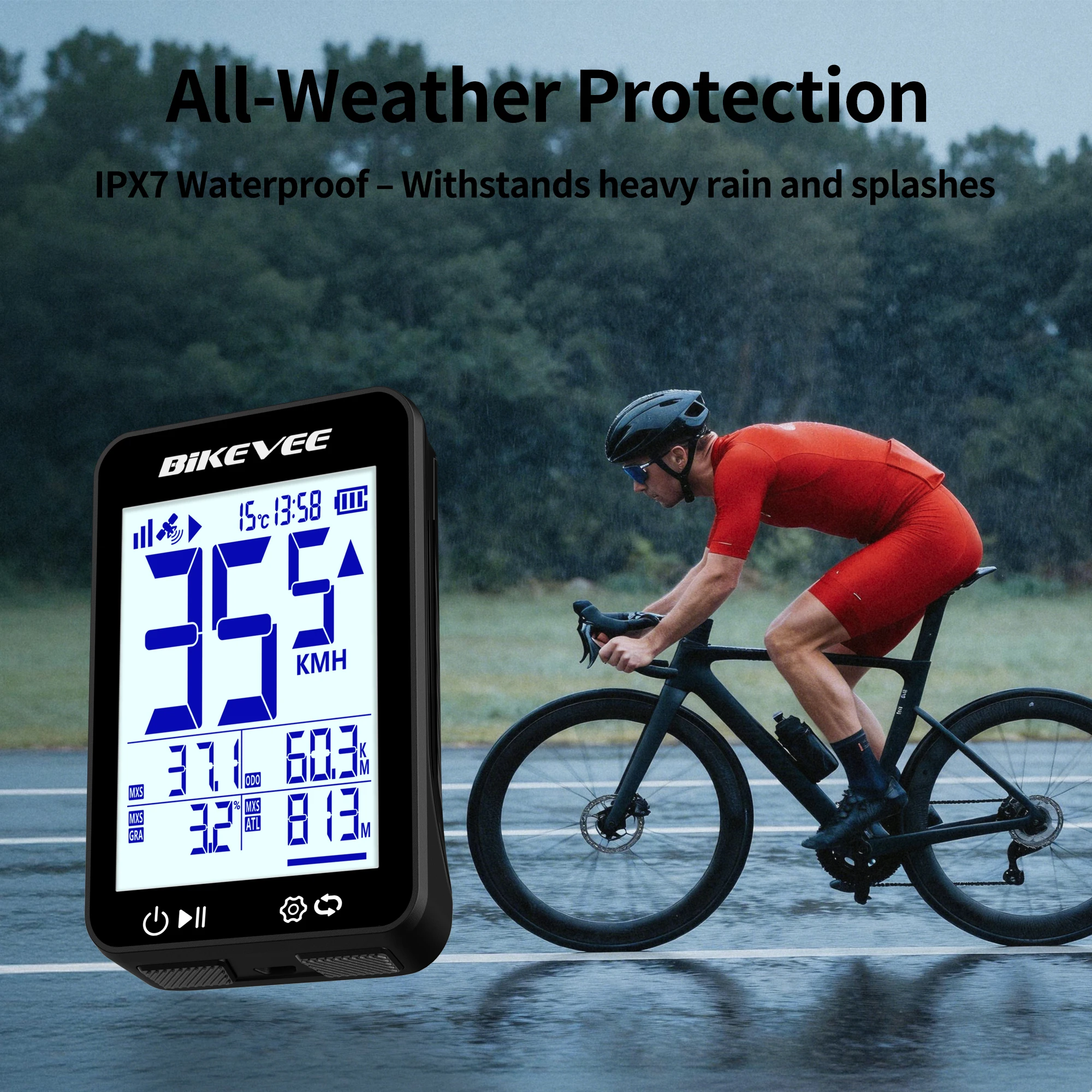 

Bike Computer Wireless GPS Cycling Speedometer Odometer with 2.4" LCD Display Stand Backlight and Auto Sleep
