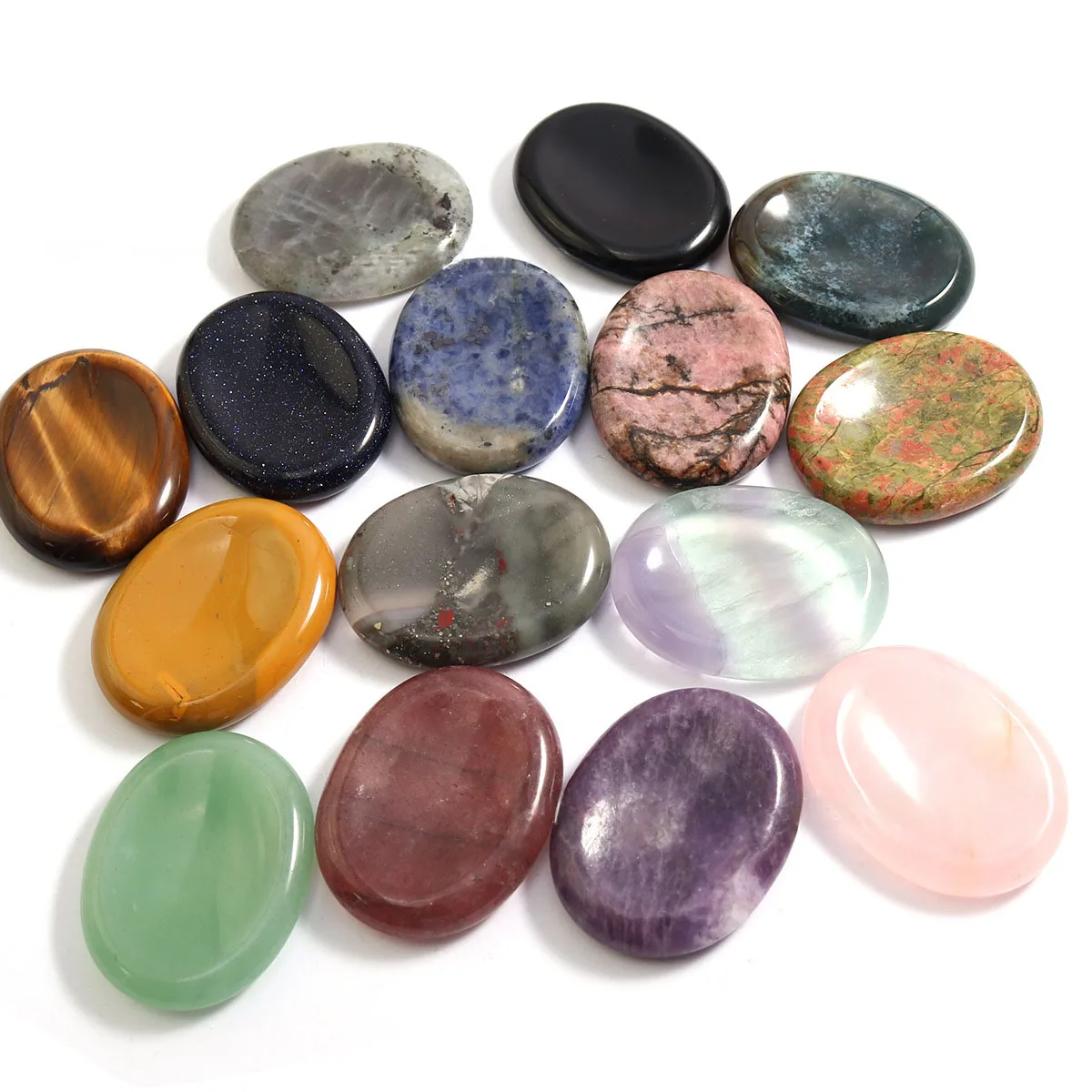 10 pcs/bag 35x45mm Oval Crystal Worry Stone Thumb Gemstone Natural Healing Crystal Therapy Reiki Massage Chakra Worry Stone