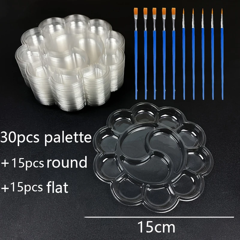 wholesale 30pcs transparent plastic palette nylon hair paintbrush set disposable no-cleaning for Acryli oil Watercolor painting