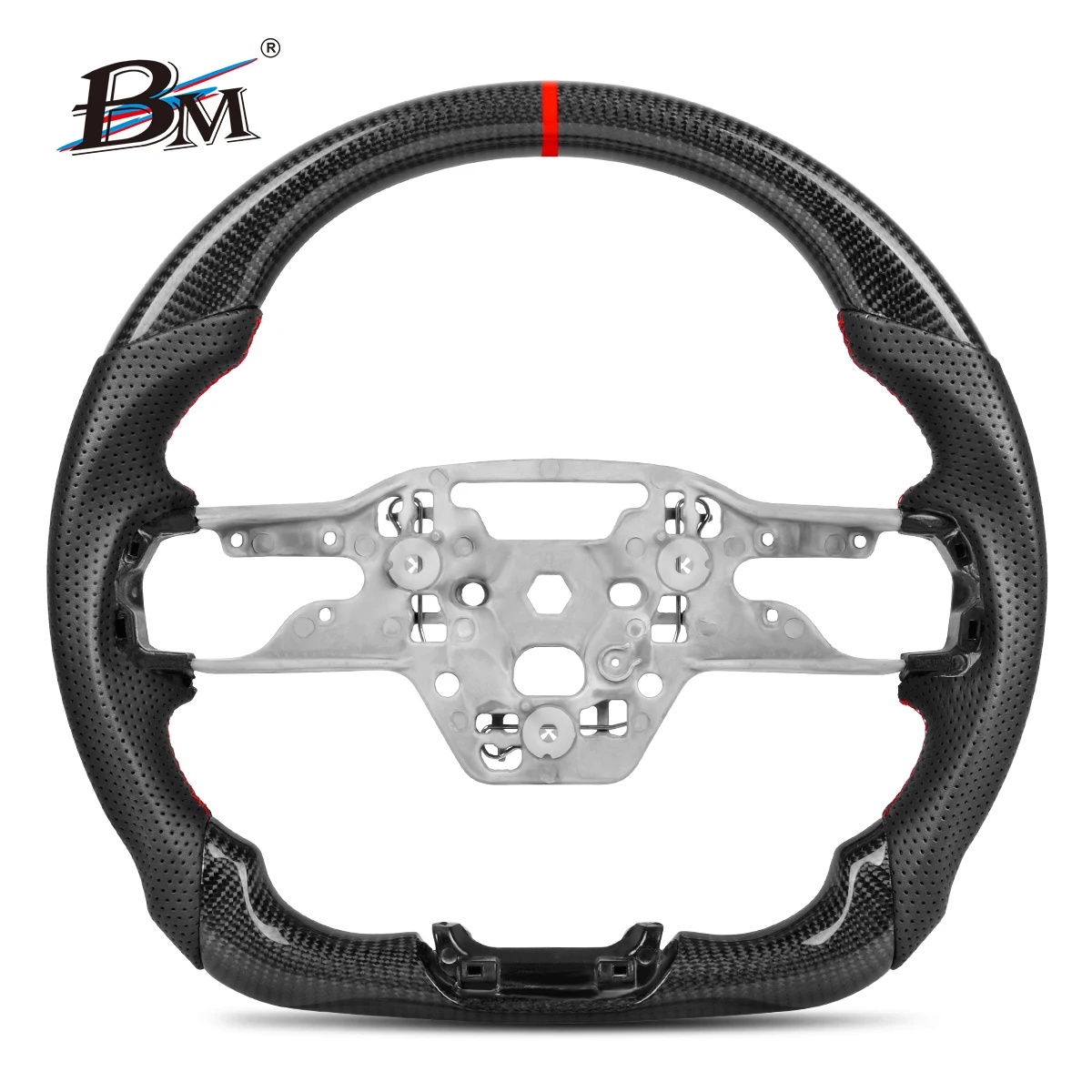 

Real Carbon Fiber Steering Wheel For Ford Mustang 2023+ With Heating D-Shape Non-Slip Perforated Leather Racing Car accessories
