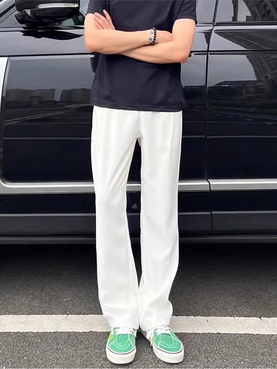 

Ice Silk Men's Summer Thin Elastic Flared Straight Leg Pants Island 57 Bend Knife West Pants Drape Ice Silk White Casual Tro...