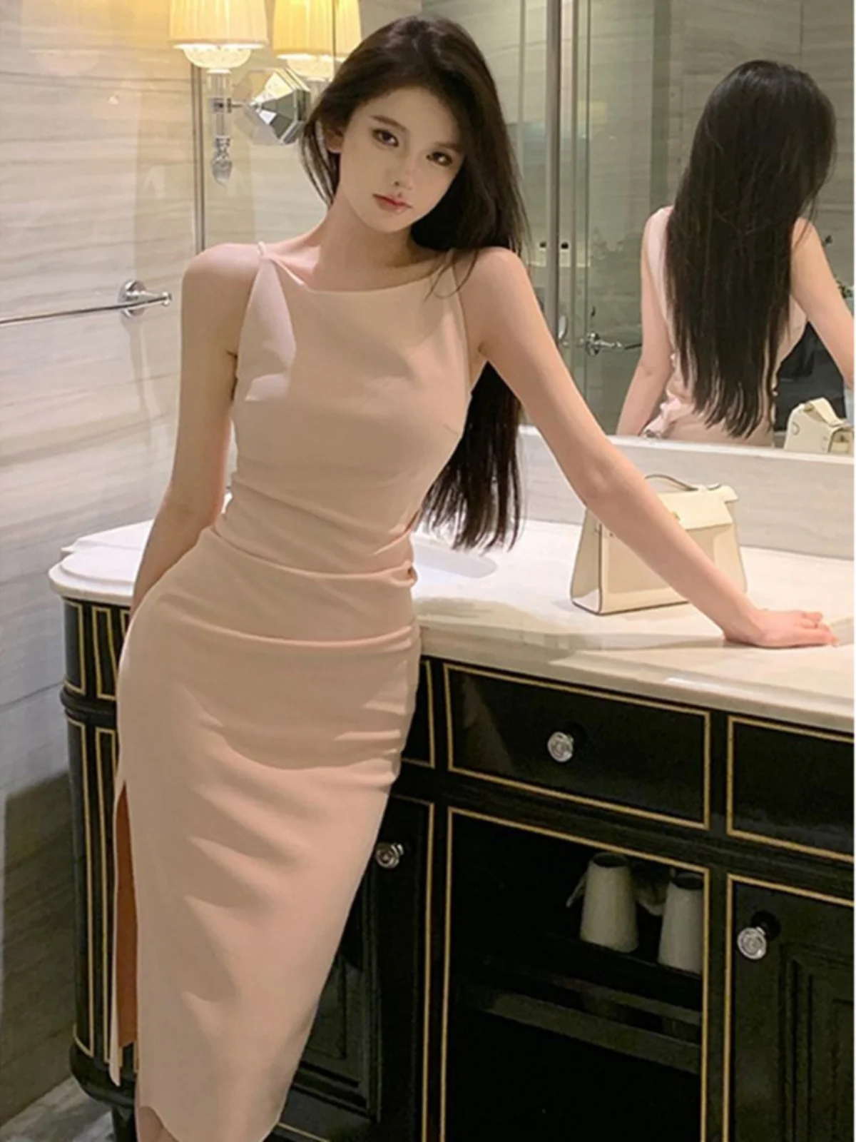 

Stunning Summer Wrap Dress Women's Tea Break Sleeveless A-Line Midi Dress Slimming Waist Sweet And Spicy Lady Pure Desire