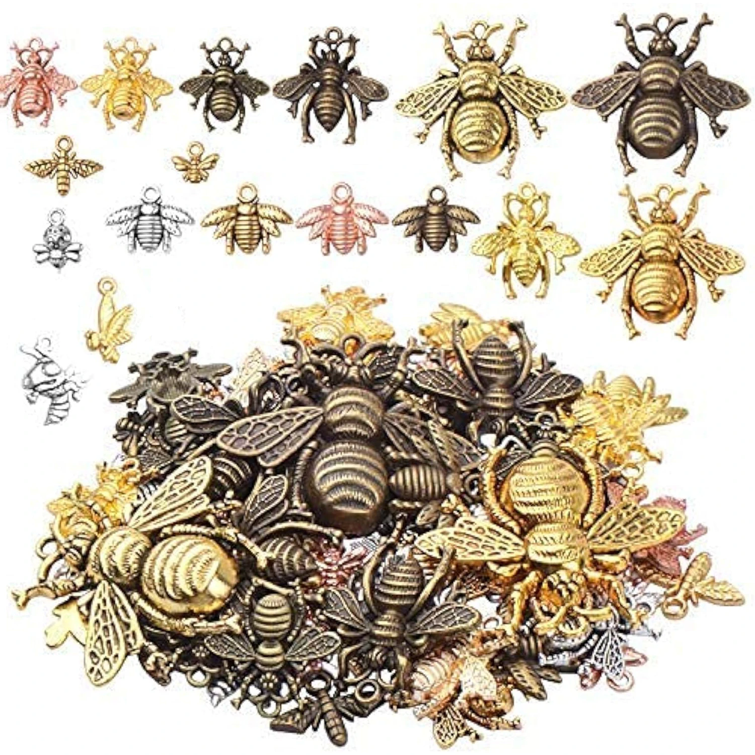 

100g Alloy Bee Charm Mixed Honey Bee Pendant Charms Vintage Insect Jewelry Findings for DIY Necklace Bracelet Crafts,40-80pcs