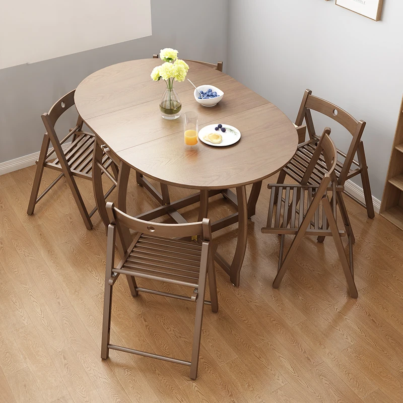 Folding dining table, small family restaurant, household dining table, retractable circular, deformable