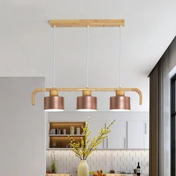 SANDYHA Nordic LED Chandeliers Metal Lustre Wood Line Kitchen Pendent Lights Dining Living Room Home Decor Hanging Lamp Fixtures