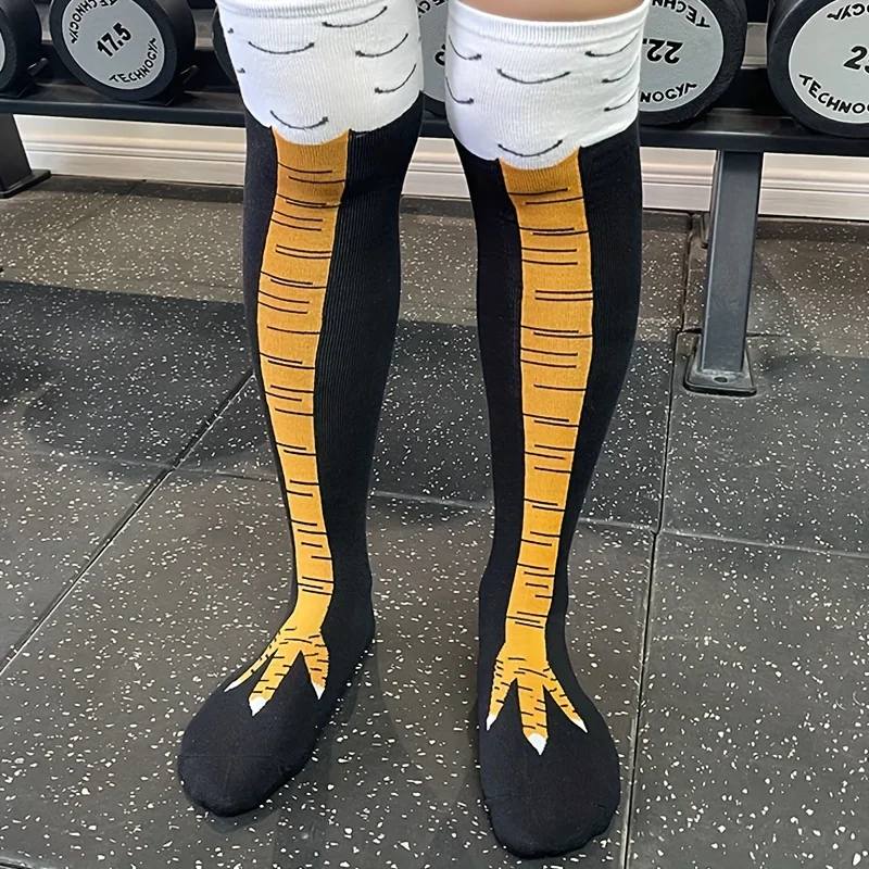 1/2 Pairs Women Knee High Socks Trendy Cartoon Funny Chicken Claw Socks Fitness Sports Casual Slim Leg Long Tube Socks Women