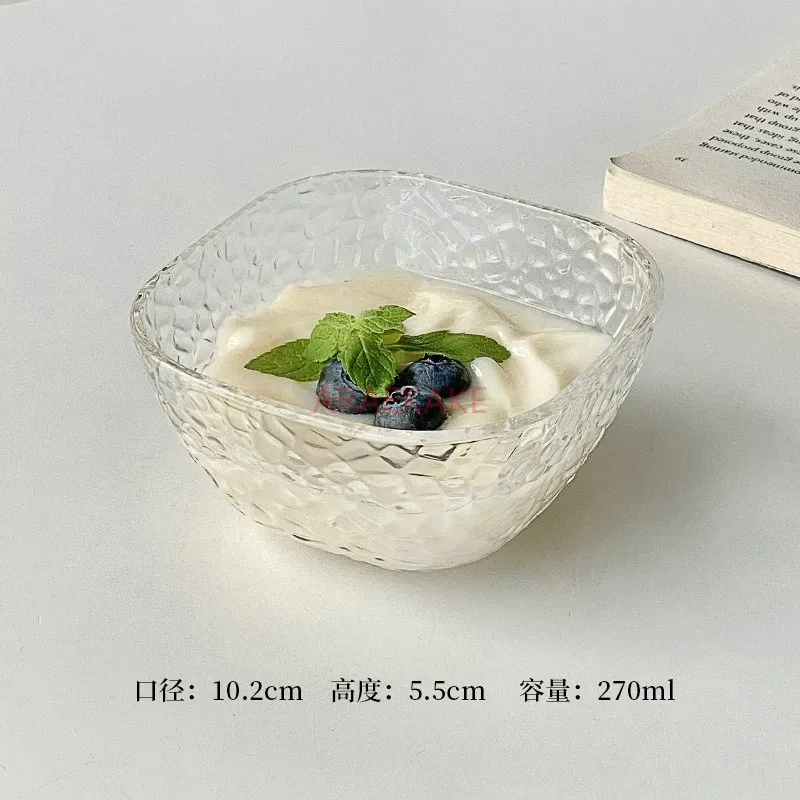 Instagram Wind Transparent Square Glass Bowl Household Dessert Bowl Set High Beauty Fruit Plate Yogurt Bowl Breakfast Bowl view 2