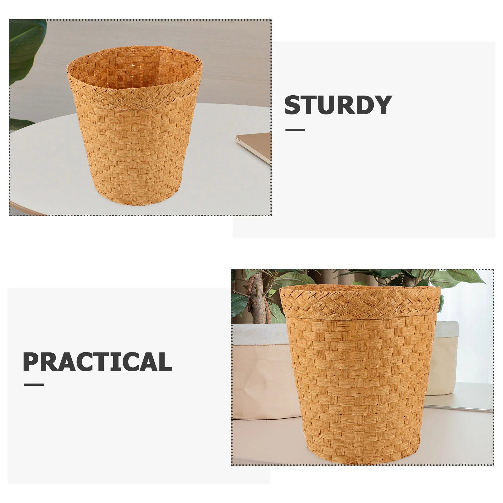 Rattan Handwoven Trash Can Wicker Waste Basket Cans Weaving Wastebaskets Bedroom Car Bin