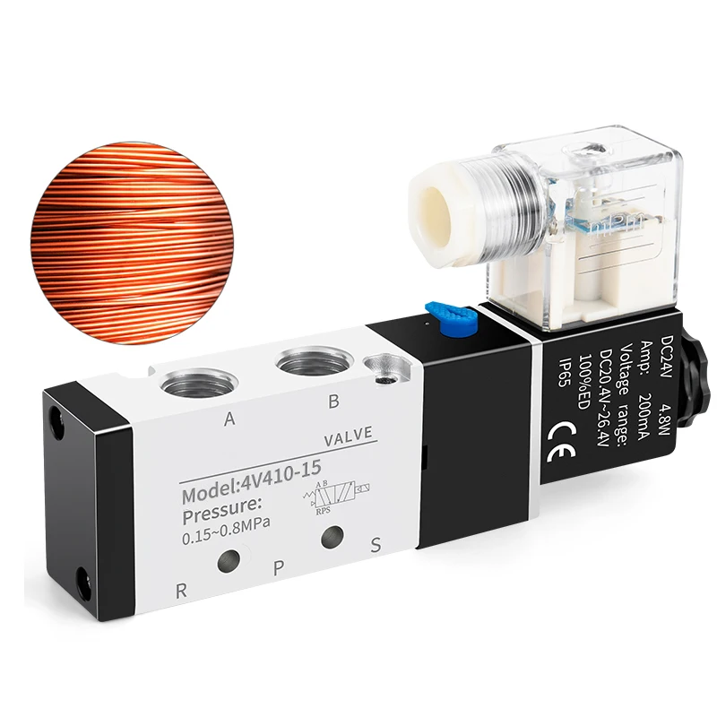 

4V410-15 5 Way 2 Position Pneumatic Solenoid Air Valve Control Air Gas Magnetic Valve 12V 24V 110V 220V Coil Volt