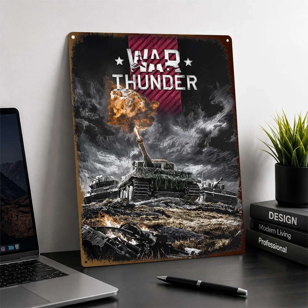 War Thunder Armored Battlefield Textured Poster Personalized Aluminum Metal Sign Stealth Action Style Wall Art Game Room Decor