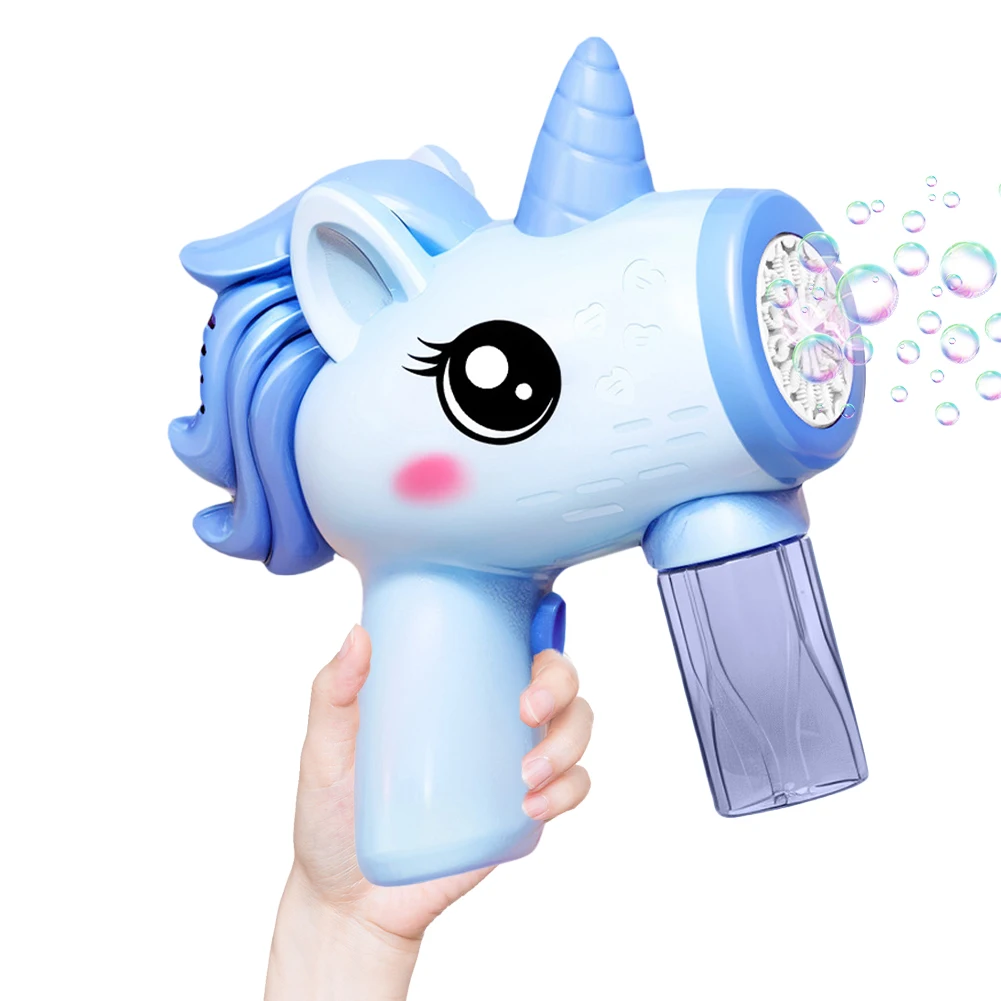 유니콘 전동 버블건, 조명 버블 머신건 버블건, 3, 4, 5, 6세 남아 여아 생일 선물