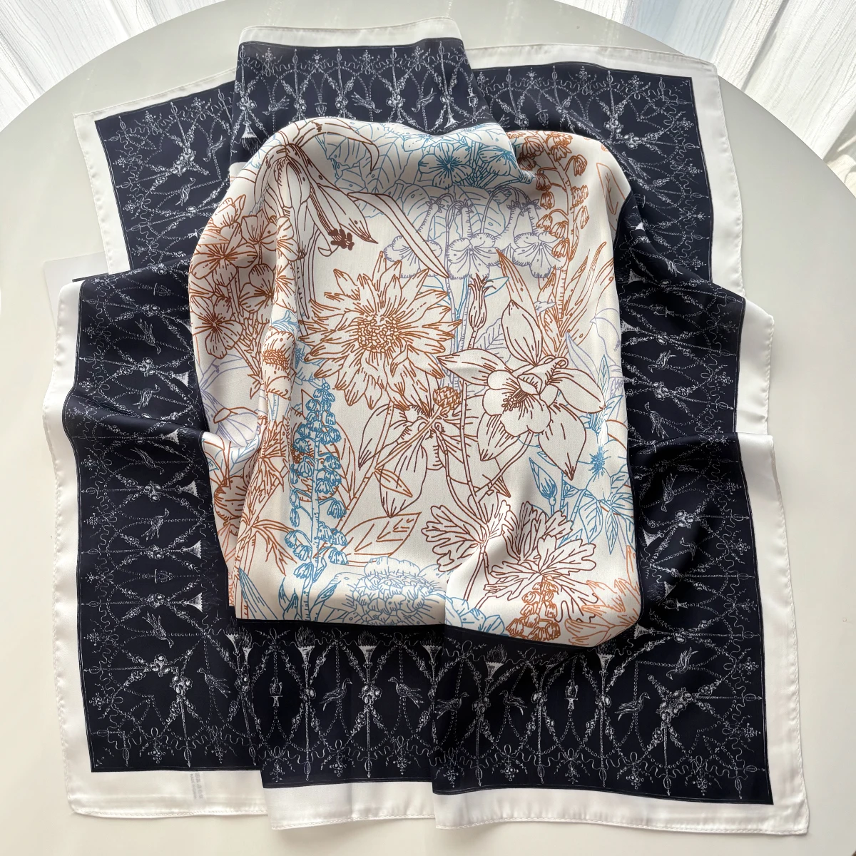 2026 Women Design Square Scarf Silk Imitation Print Neckerchief Bandana Foulard Lady Shawl Scarves Wrap Head Hair Band Ties
