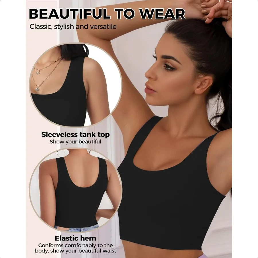 23 個タンクトップ女性のための U ネックスリーブクロップトップスベーシッククロップドレーサーバック外出トップスアスレチックスポーツシャツ