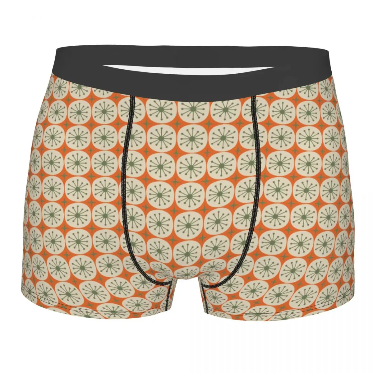 Boxer Underpants Shorts Mid Century Modern Atomic Dots And Stars Olive Green Beige Panties Male Comfortable Underwear Man Gifts