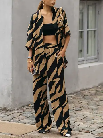 Wild and Stylish Best - Seller! Tiger - Print Short - Sleeve Set, Exuding Trendy Charisma