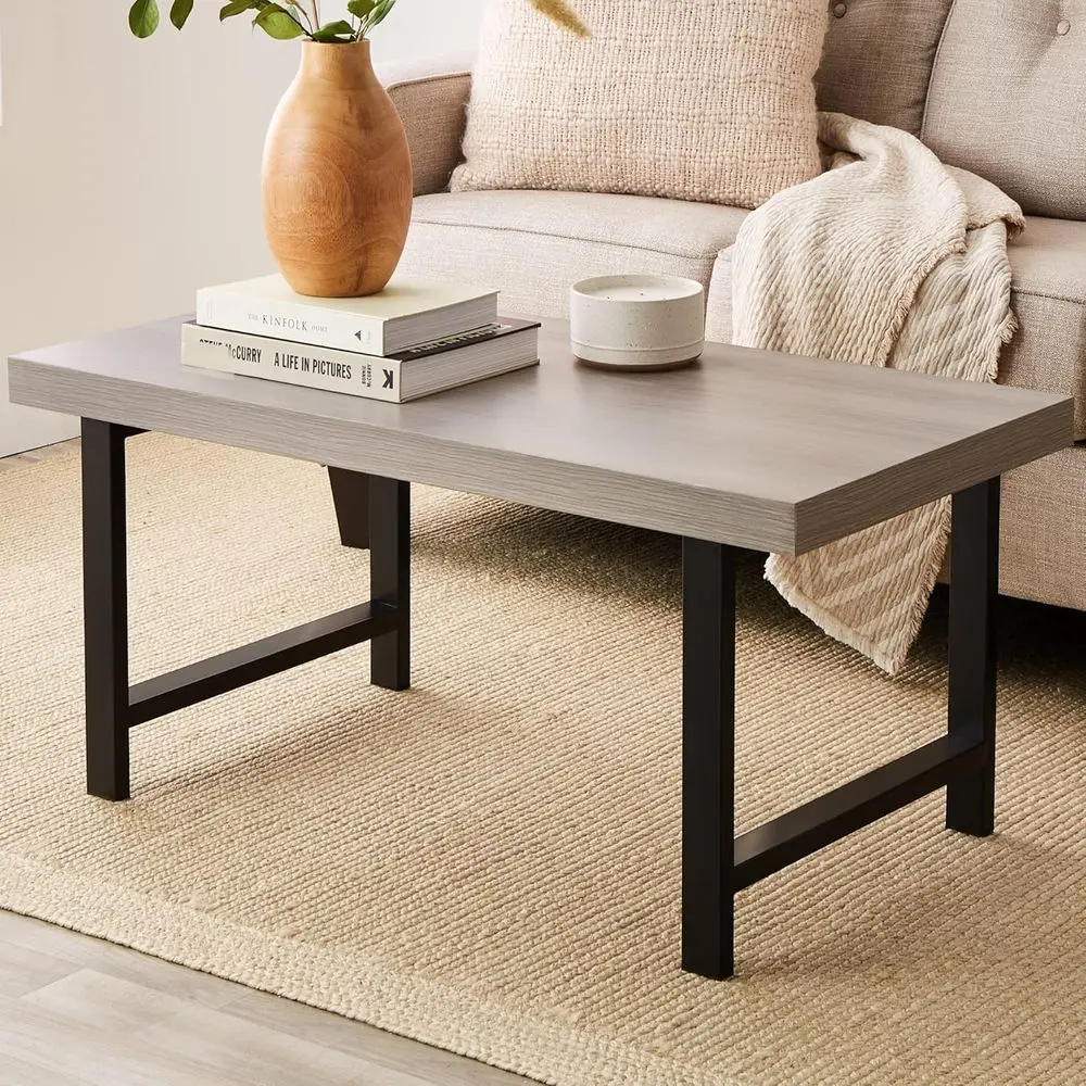 44in ern Coee Table Butcher Block Top Large Accent Table, Recular Wood Industrial Rustic Coee Table or Living Room w/ 2in Metal