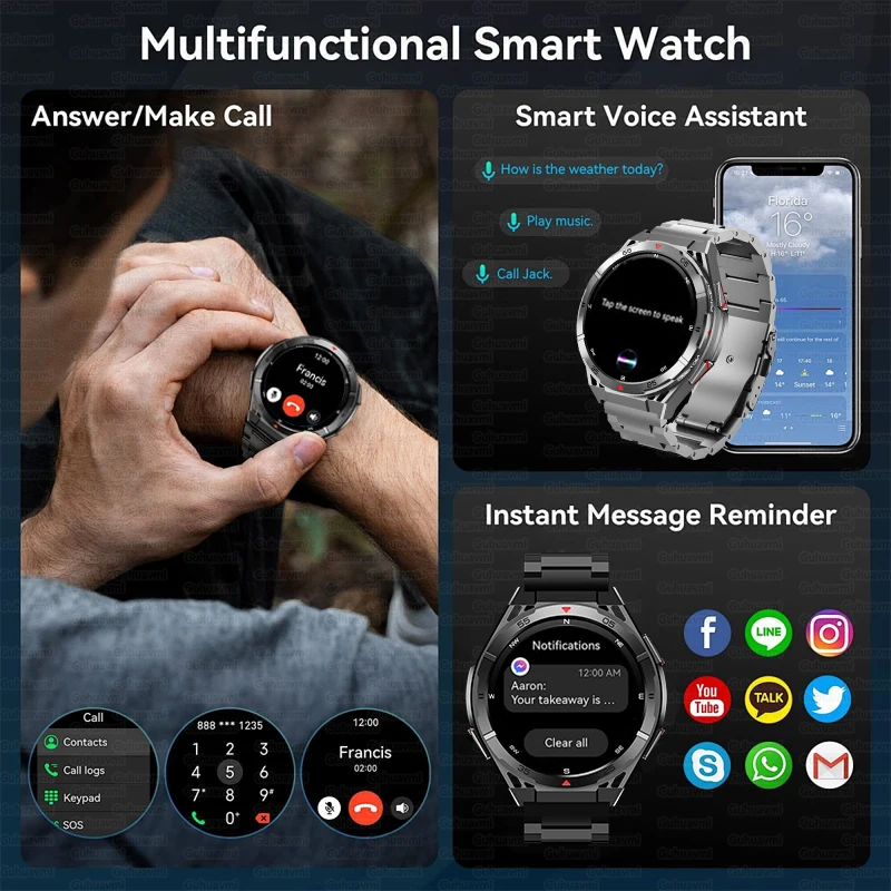 2025 New For Huawei Xiaomi Dual Frequency GPS Swim Smart Watch Men Ultra HD AMOLED Screen 480Mah Battery Bluetooth Call Watches