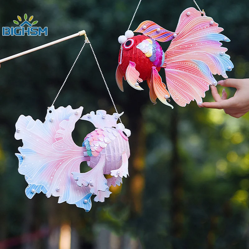 1Set Chinese Glowing Paper Lantern Goldfish Lantern DIY Kit Children Handmade Gift Mid-Autumn Festival New Year Lunar Lantern