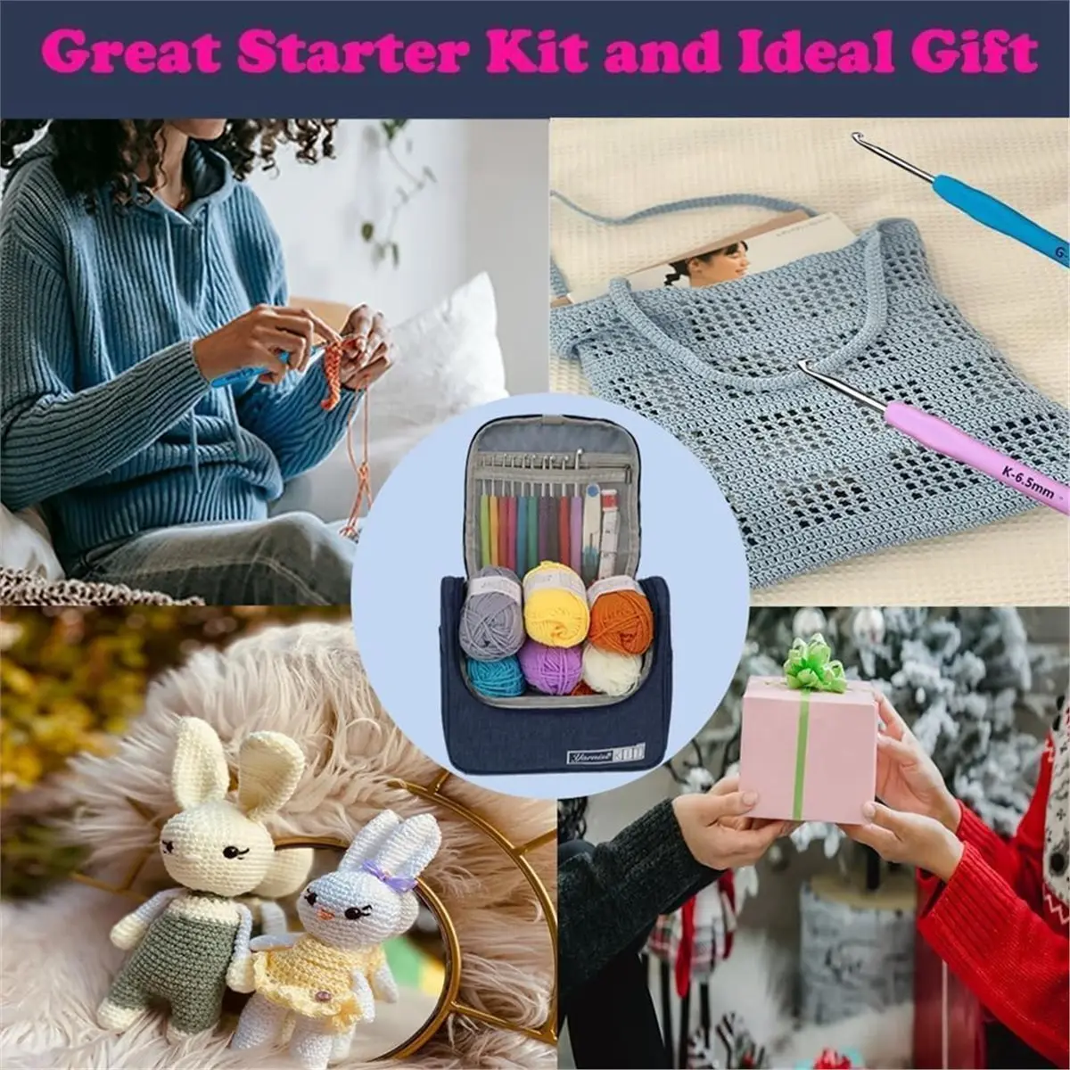 PROMOTION~ Crochet Kits for Beginners,All in One Crochet Kits Crochet Yarn,Ergonomic Crochet Hooks Set with Yarn for Adults