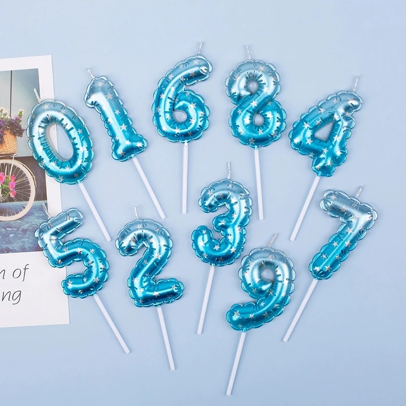 0–9 blauer Stern, alles Gute zum Geburtstag, Kuchenkerzen für Kinder, Jungen, Mädchen, Kinder, Prinz, Partyzubehör, niedliche Kerzendekoration – Detail 1