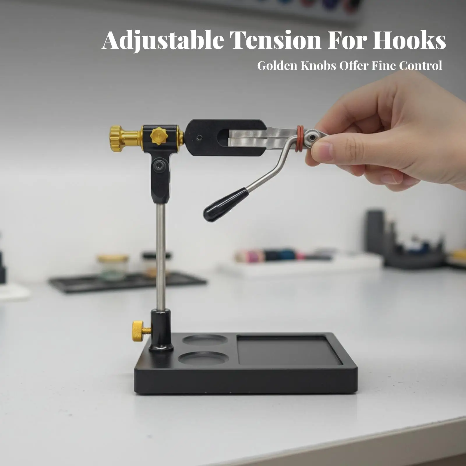 Stable Fly Tying Vise Hook Tying Station with Rotating Bench Screw for Knitting Fishing Flies and Bench Drill Holder
