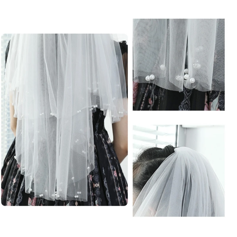 Wedding Bridal Veil with Comb Cut Hair Accessories for Bride 2-Tier Sheer Tulle Longest 31.5