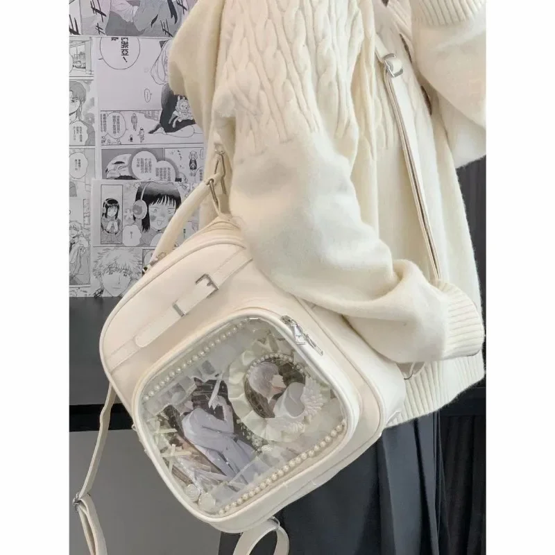 Original Cute Ita Mochila Sweet School Bag Crossbady Mochilas Mujer Solid All-match Women Bags PU Transparent Backpack