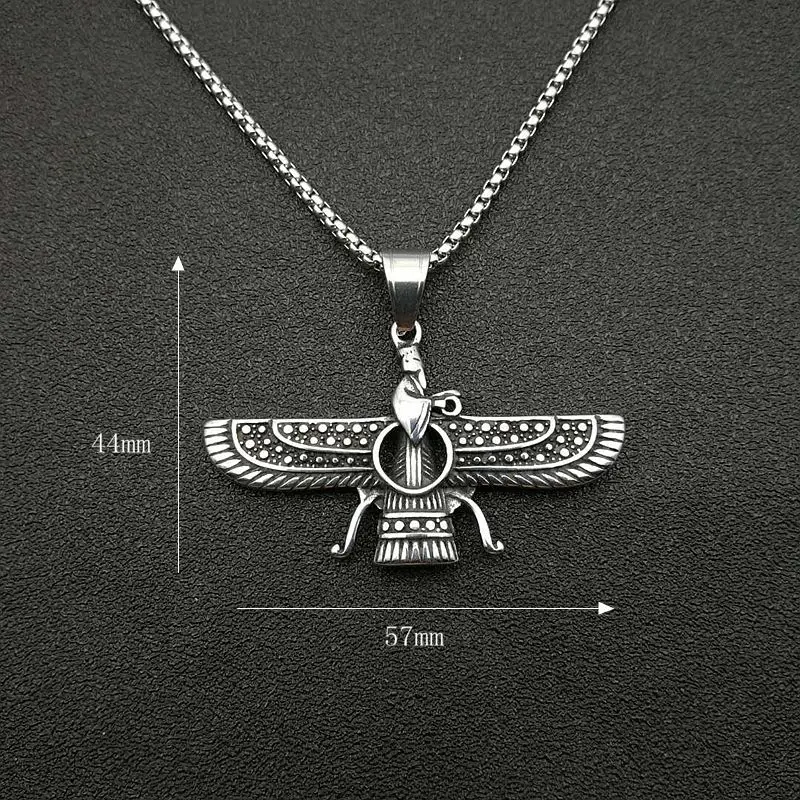 Vintage Punk Style Iran Faravahar Ahura Mazda Pendants Necklaces for Men Women 316L Stainless Steel Zoroastrian Jewelry Gift