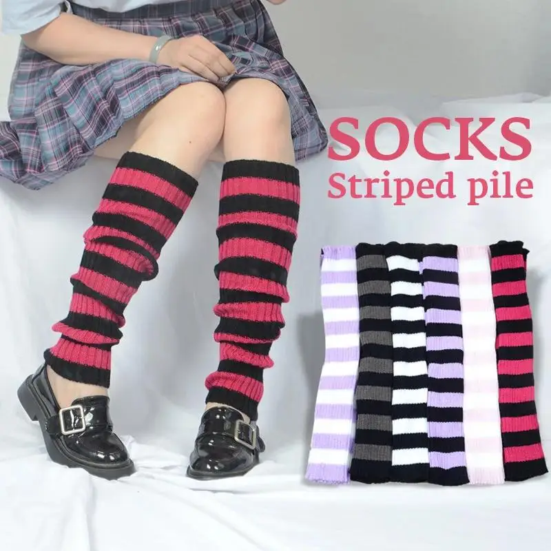 Japan Stil Gestreiften Stricken Lange Socken Frauen Im Freien Kniehohe Elastische Beinlinge Winter Dünne Gothic Hip-hop Punk Rock socken