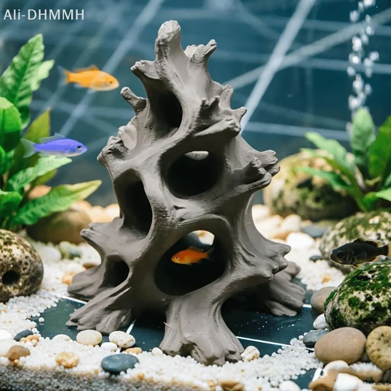 ZLinKJ Hidden Multi-Hole Driftwood Fish Cave Aquarium Ornament Eco-Friendly for Shrimp Betta Small Freshwater Tank Decor