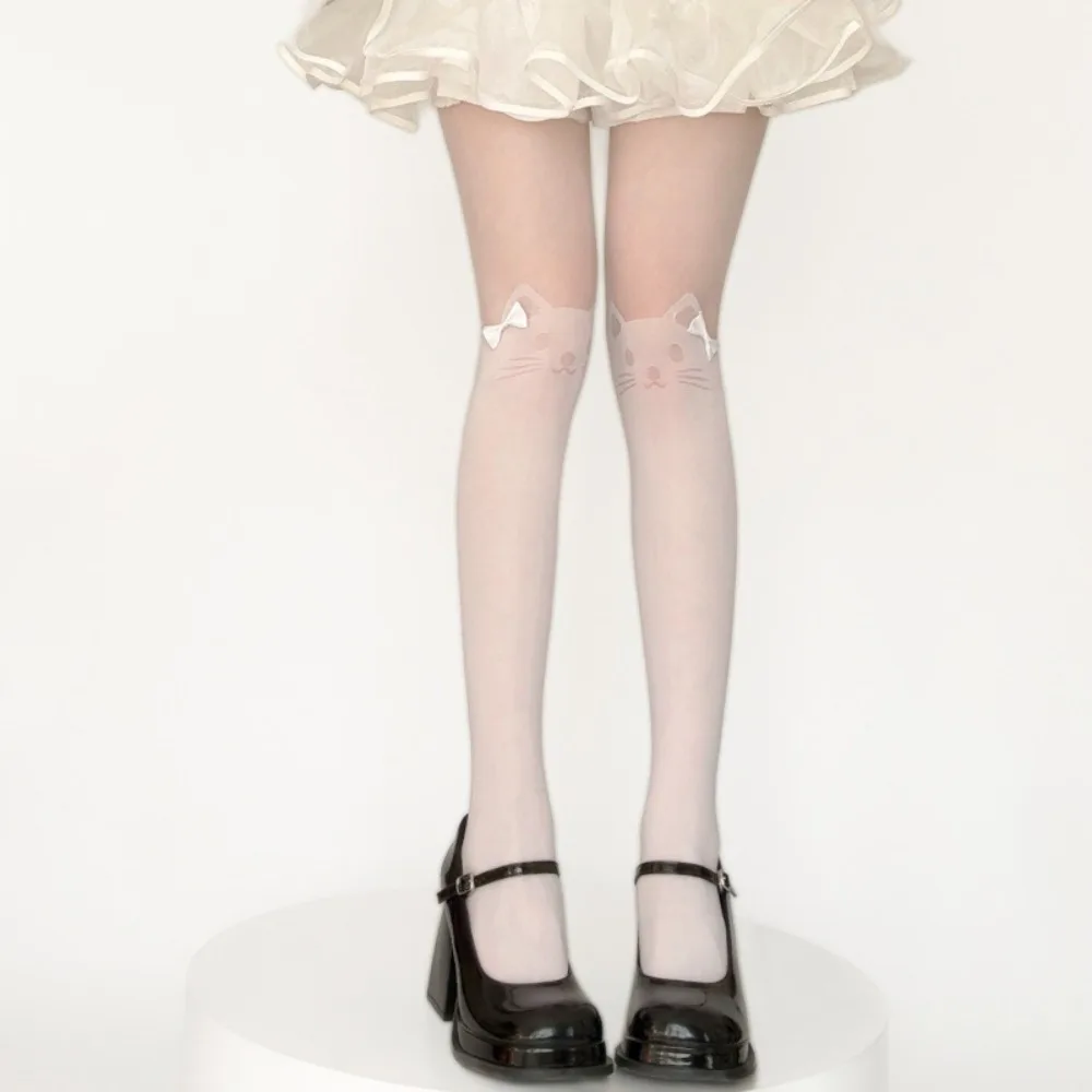 

Fashion Silk Cat Printed Socks Romantic Cartoon Over Knee Socks Thin Cute Thigh High Over Knee Women