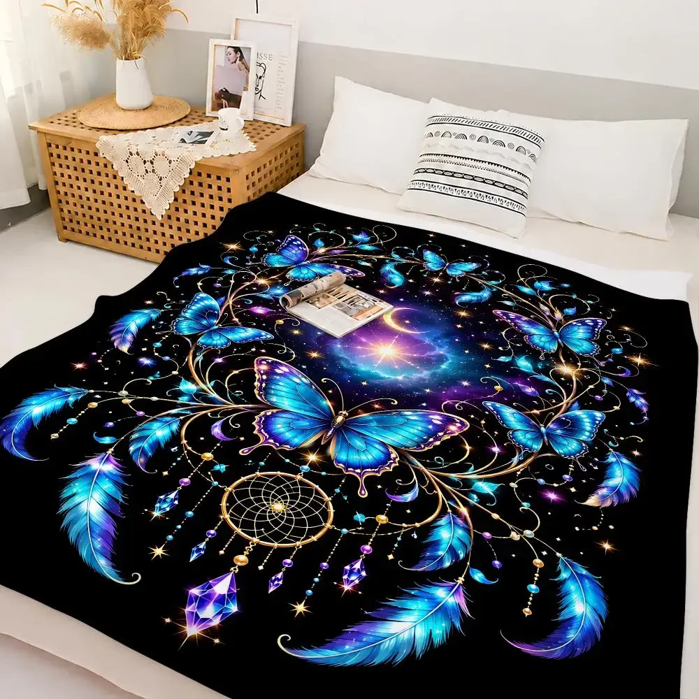 Aesthetic Pattern Dreamcatcher Throw Custom Printed Flannel Fleece Blanket for Sofa Bed Office Travel & Camping