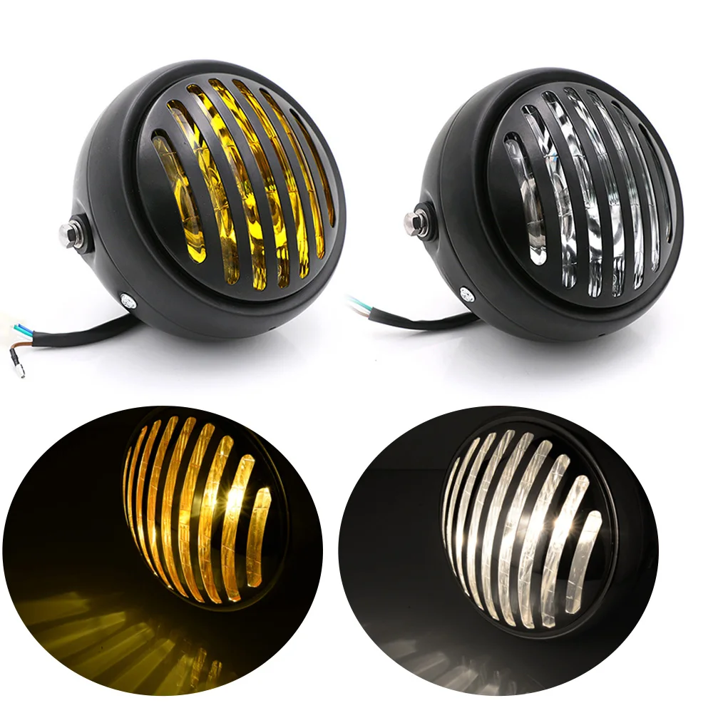 Black Metal Retro 6.5inches Headlight Round Motorcycle Grill Motorbike Retro Motor Moto Scooter Halogen